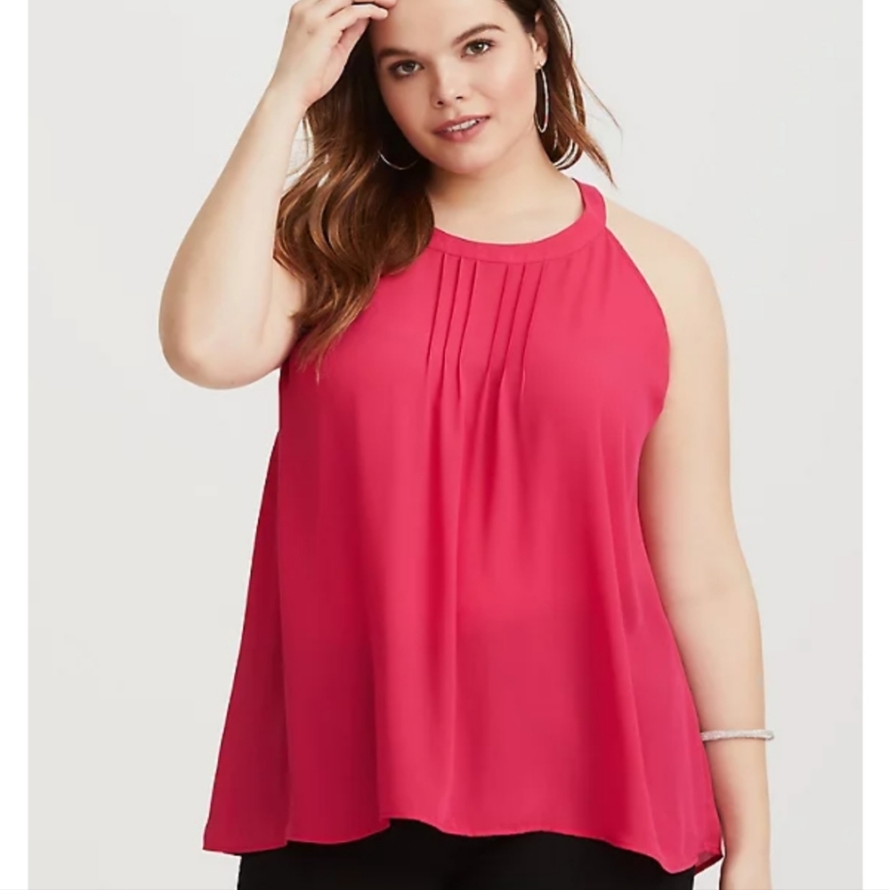 Torrid Georgette Pleated Goddess Hot Pink Neck Tank Top Size 0 or Large